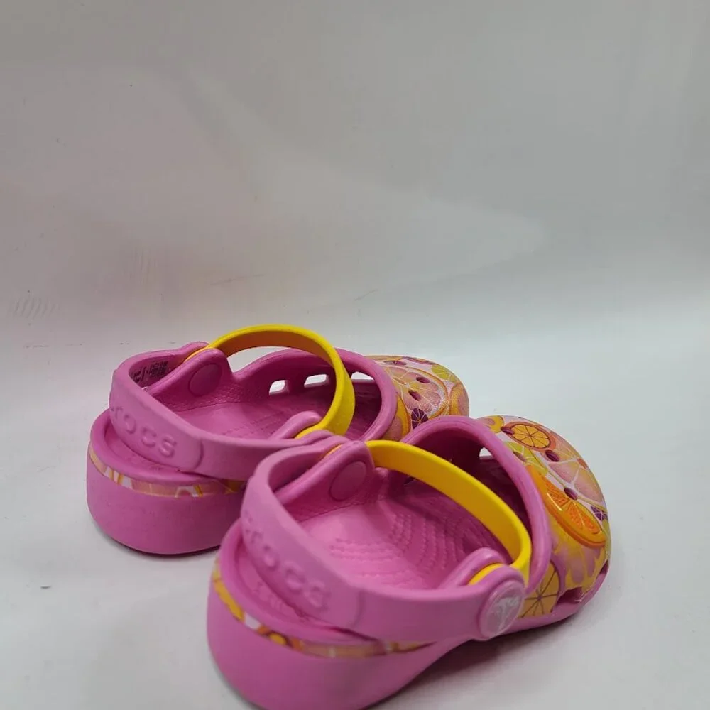 Crocs Girl's Party Pink Karin Novelty Lemon Adjustable Slip-On Casual Clogs Sz 6